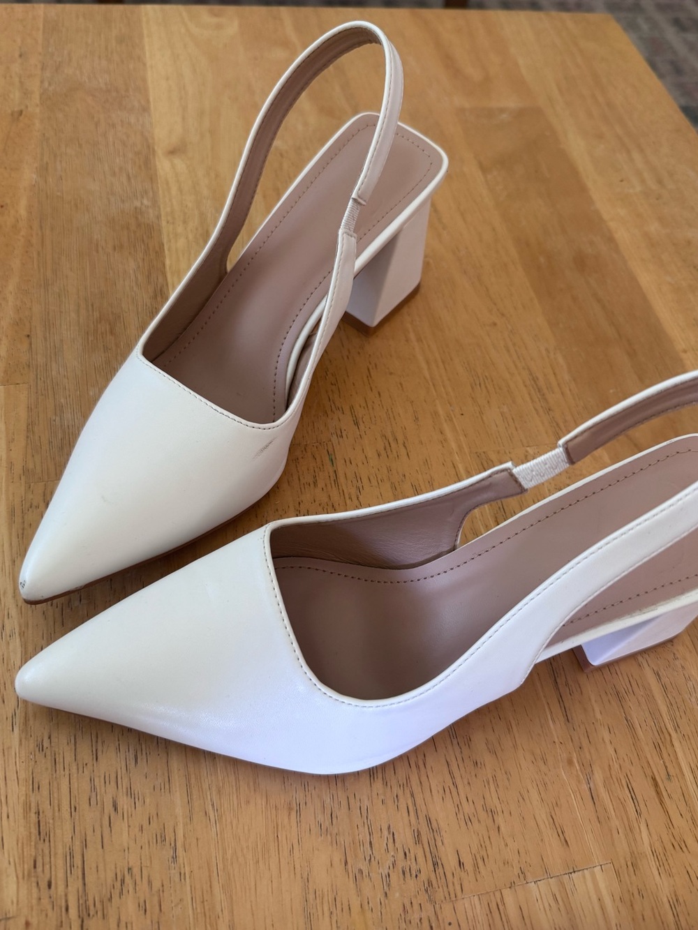 Wedding White Pointed Slingback Block Heel Pumps